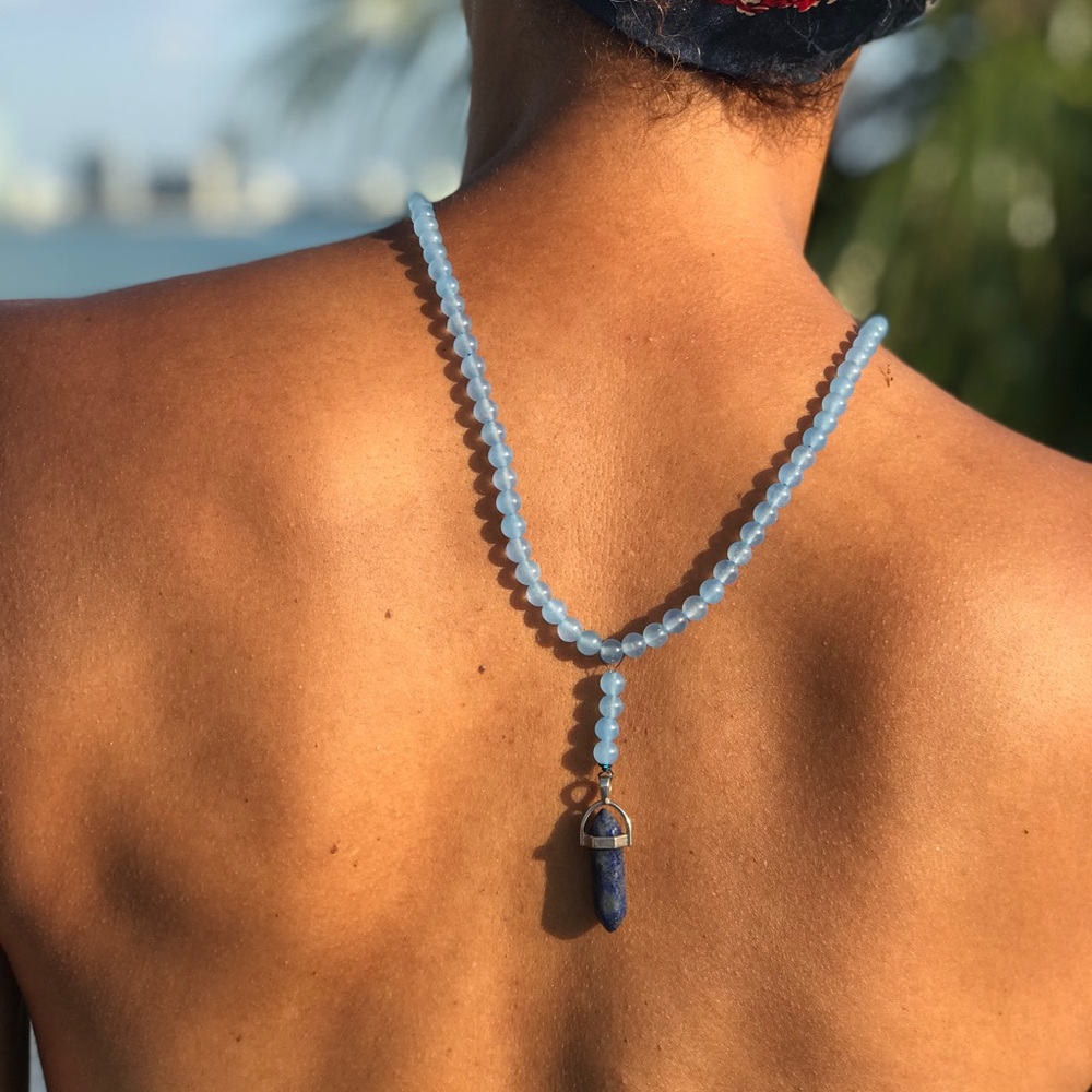 Blue glass bead necklace